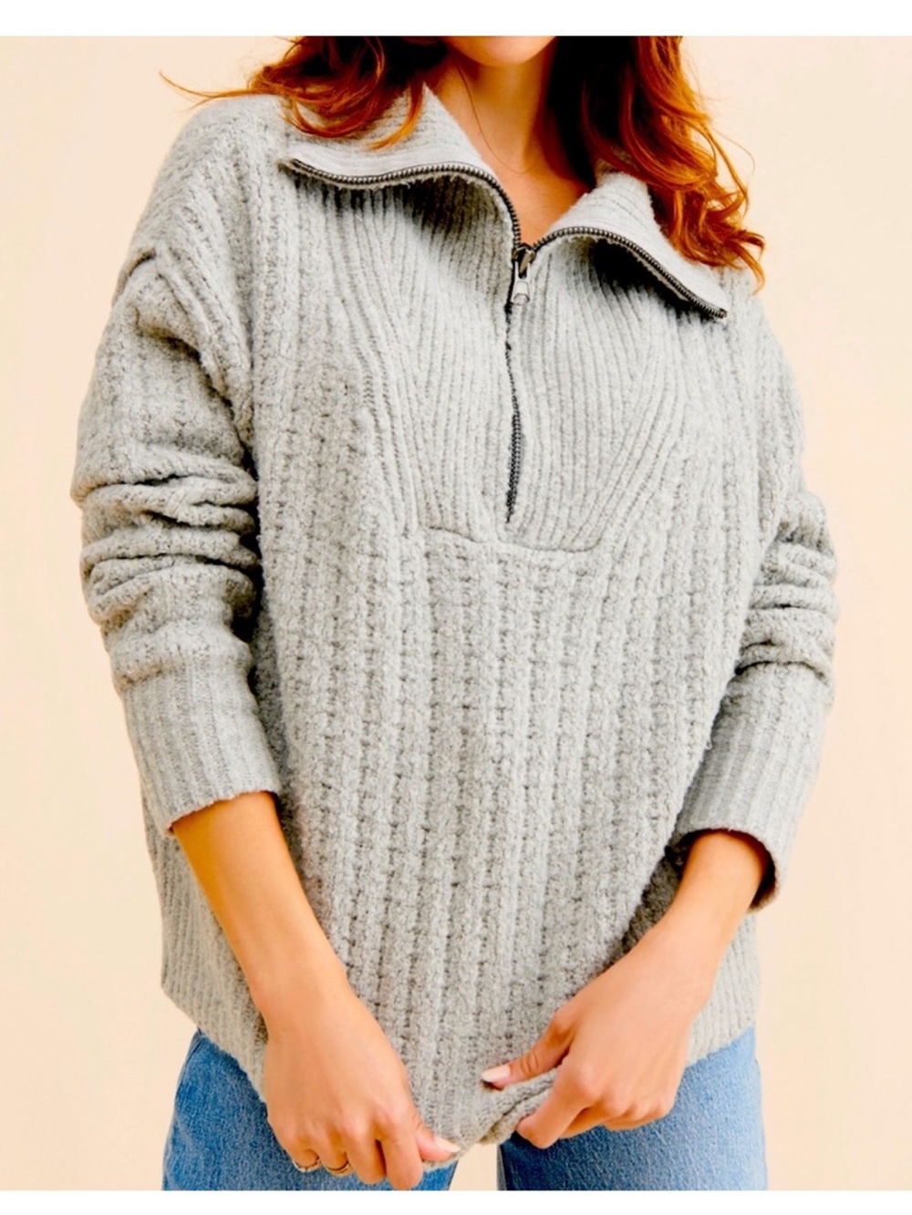 Free People Colorado 1/2 Zip Sweater S Grey